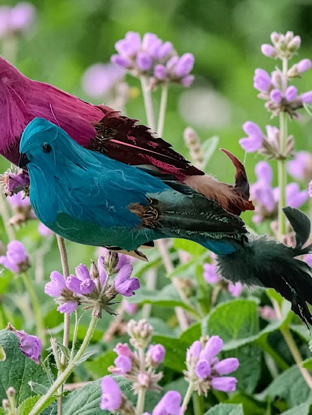 2‎ Vintage Feathered Peacock Bird Ornaments Clip On Large Pink Blue Christmas